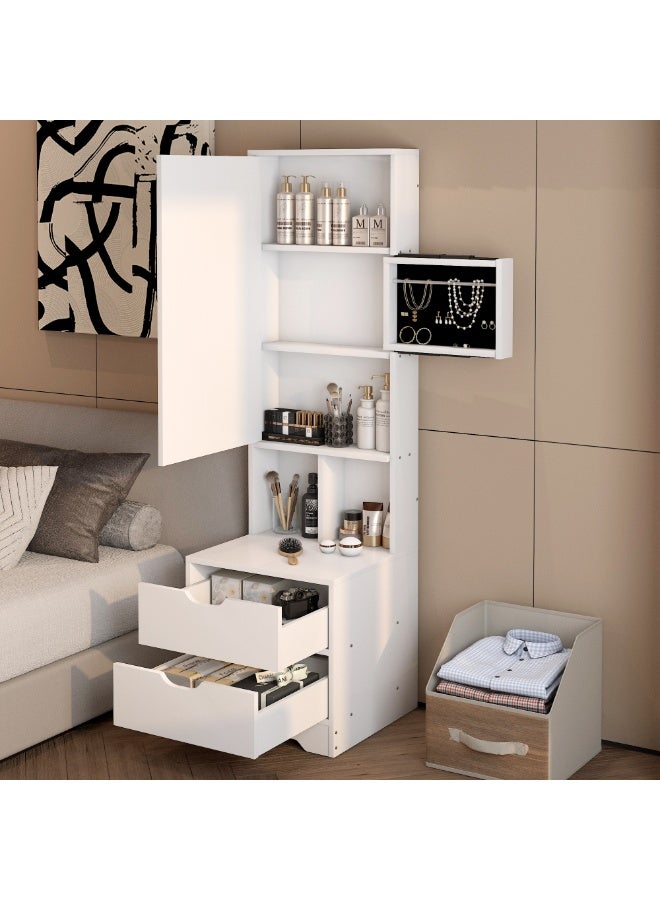 Dressing Table with Mirror, Bedside Table with Full Length Mirror, Makeup Vanity with 2 Storage Drawers, Open Shelves & Hidden Jewelry Organizer for Bedroom & Dressing Room, CT053, White - Image 4